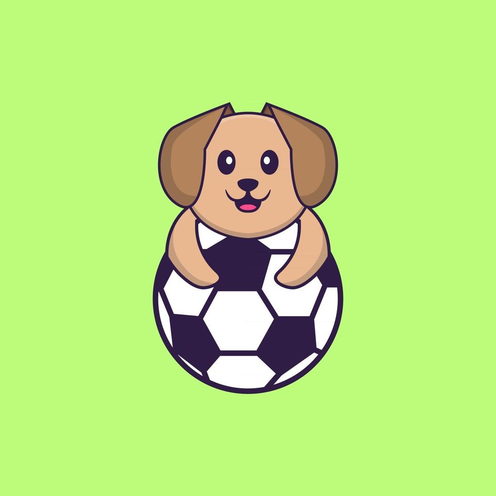 Cute dog playing soccer. Animal cartoon concept isolated. Can used ...