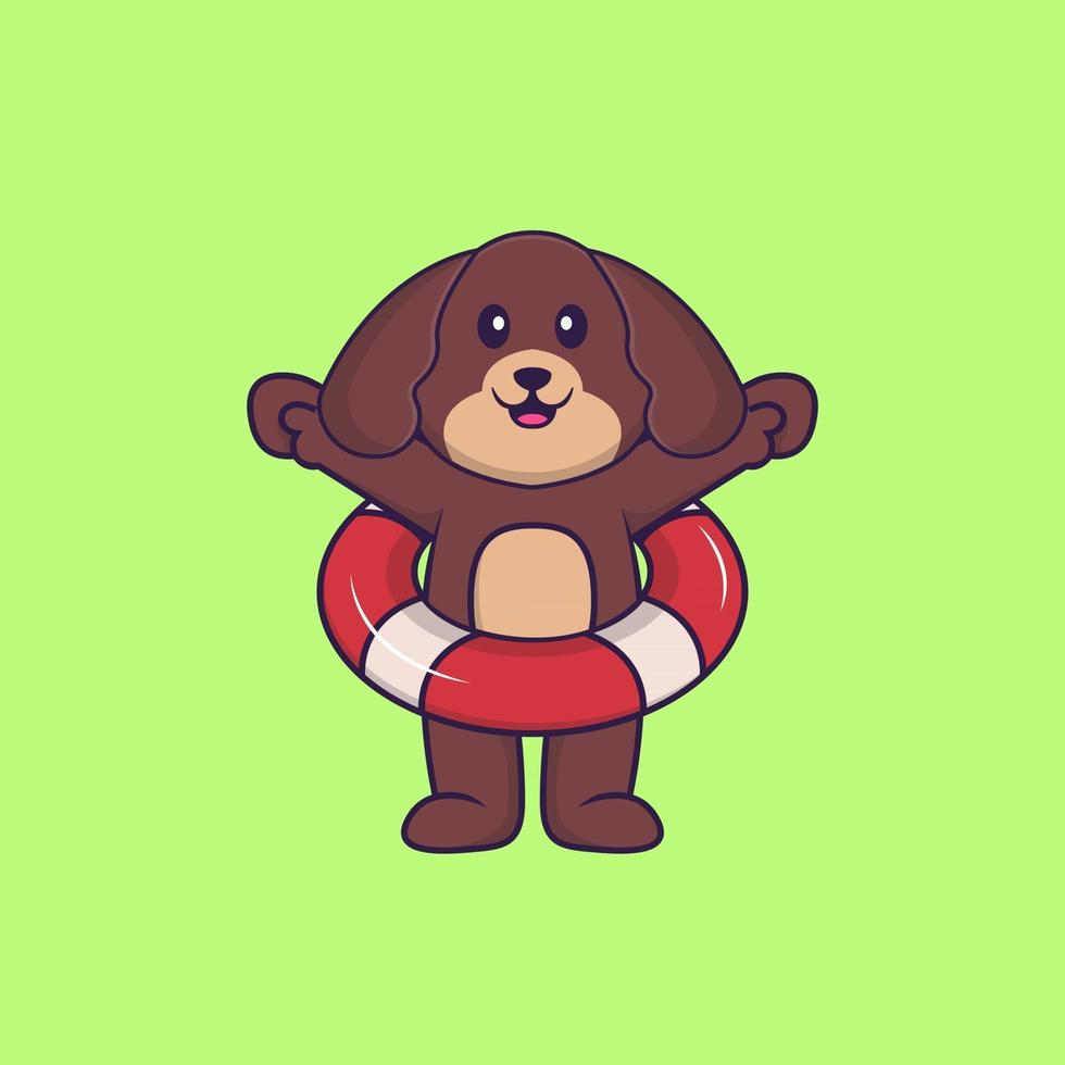 lindo perro usando un flotador. aislado concepto de dibujos animados de animales. Puede utilizarse para camiseta, tarjeta de felicitación, tarjeta de invitación o mascota. estilo de dibujos animados plana vector