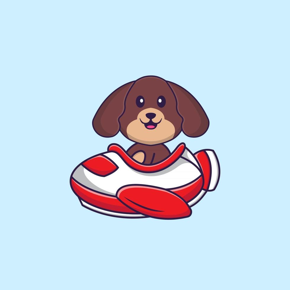 lindo perro volando en un avión. aislado concepto de dibujos animados de animales. Puede utilizarse para camiseta, tarjeta de felicitación, tarjeta de invitación o mascota. estilo de dibujos animados plana vector