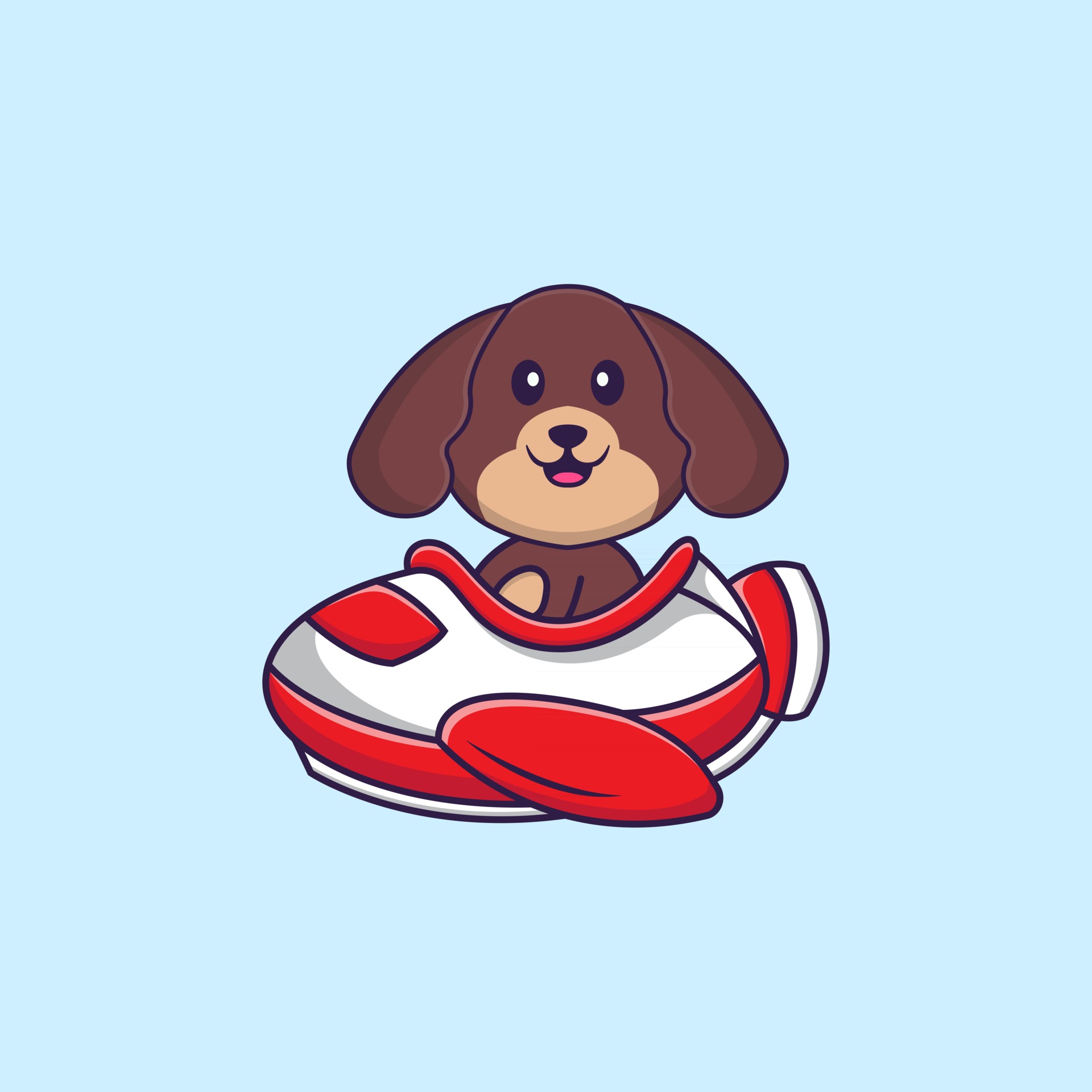 Cute dog flying on a plane. Animal cartoon concept isolated. Can used