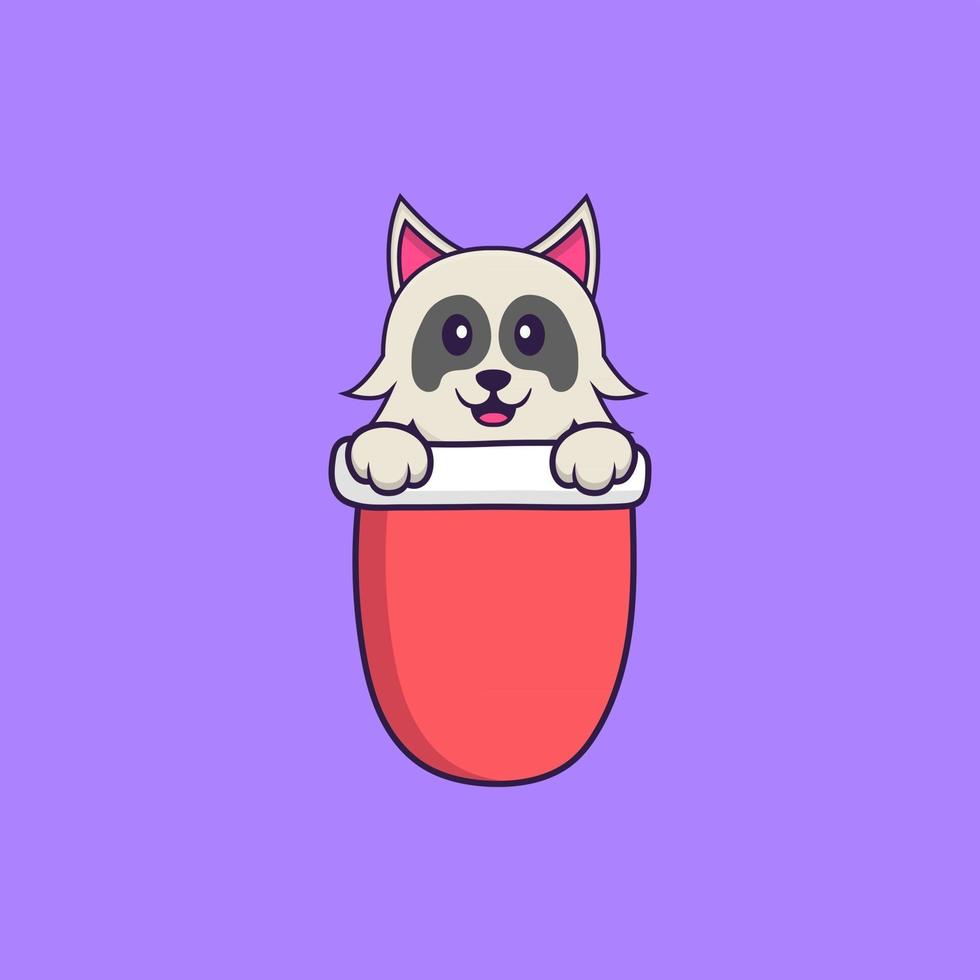 lindo perro en bolsillo rojo. aislado concepto de dibujos animados de animales. Puede utilizarse para camiseta, tarjeta de felicitación, tarjeta de invitación o mascota. estilo de dibujos animados plana vector