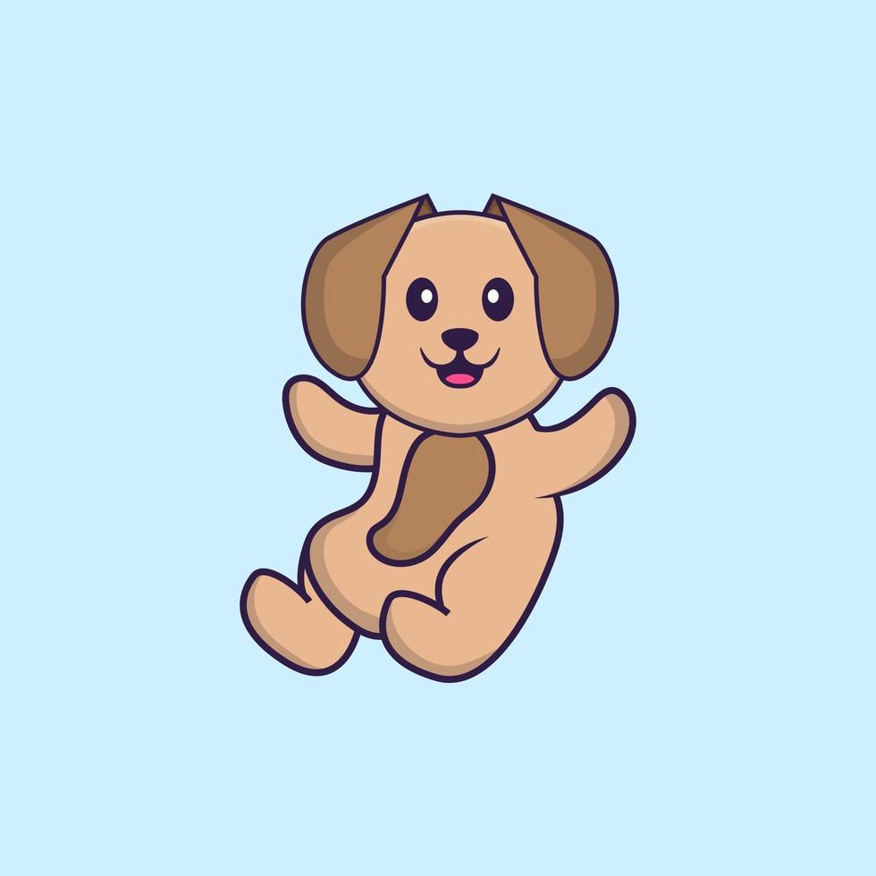 Cute dog is flying. Animal cartoon concept isolated. Can used for t-shirt, greeting card, invitation card or mascot. Flat Cartoon Style vector