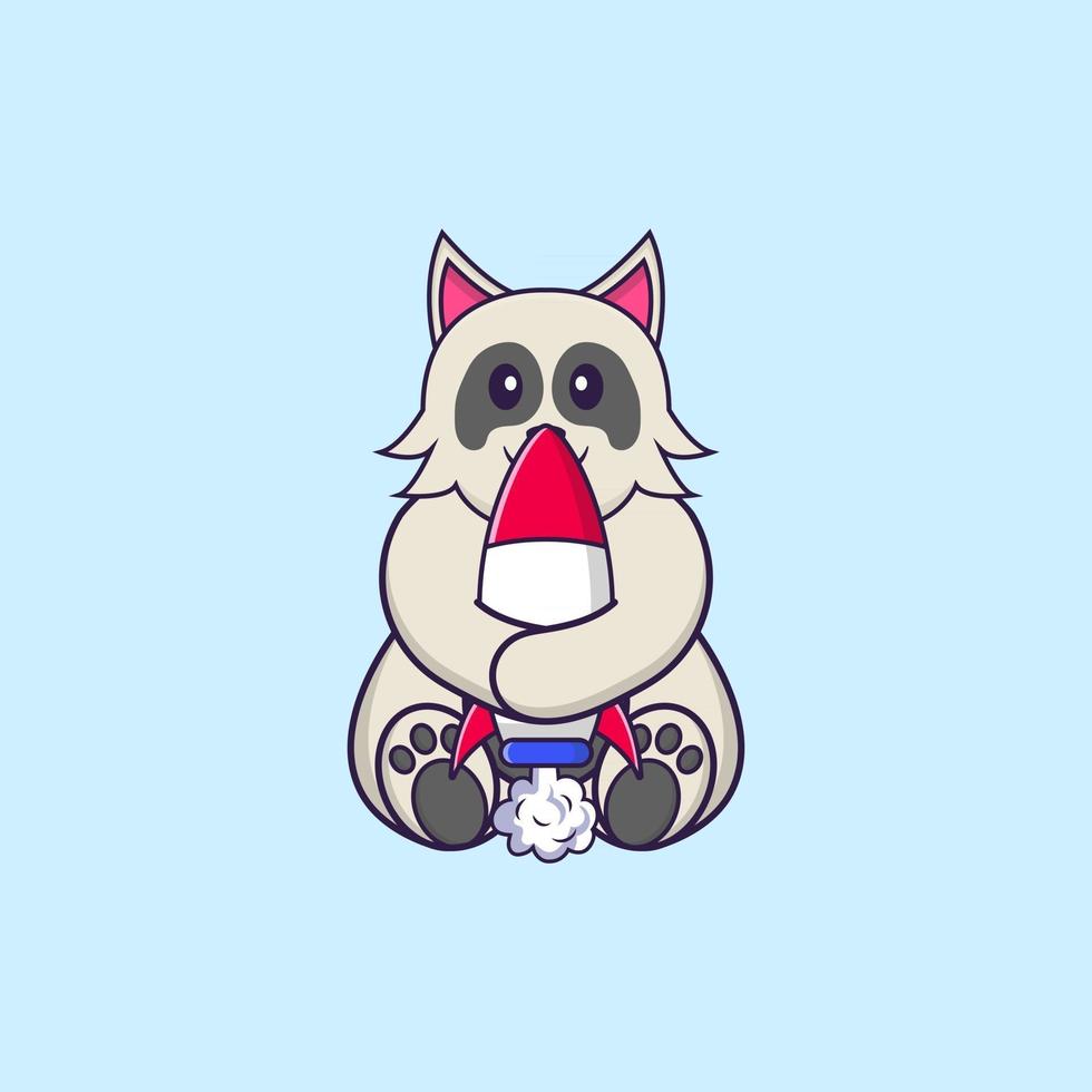 Cute dog holding a rocket. Animal cartoon concept isolated. Can used for t-shirt, greeting card, invitation card or mascot. Flat Cartoon Style vector