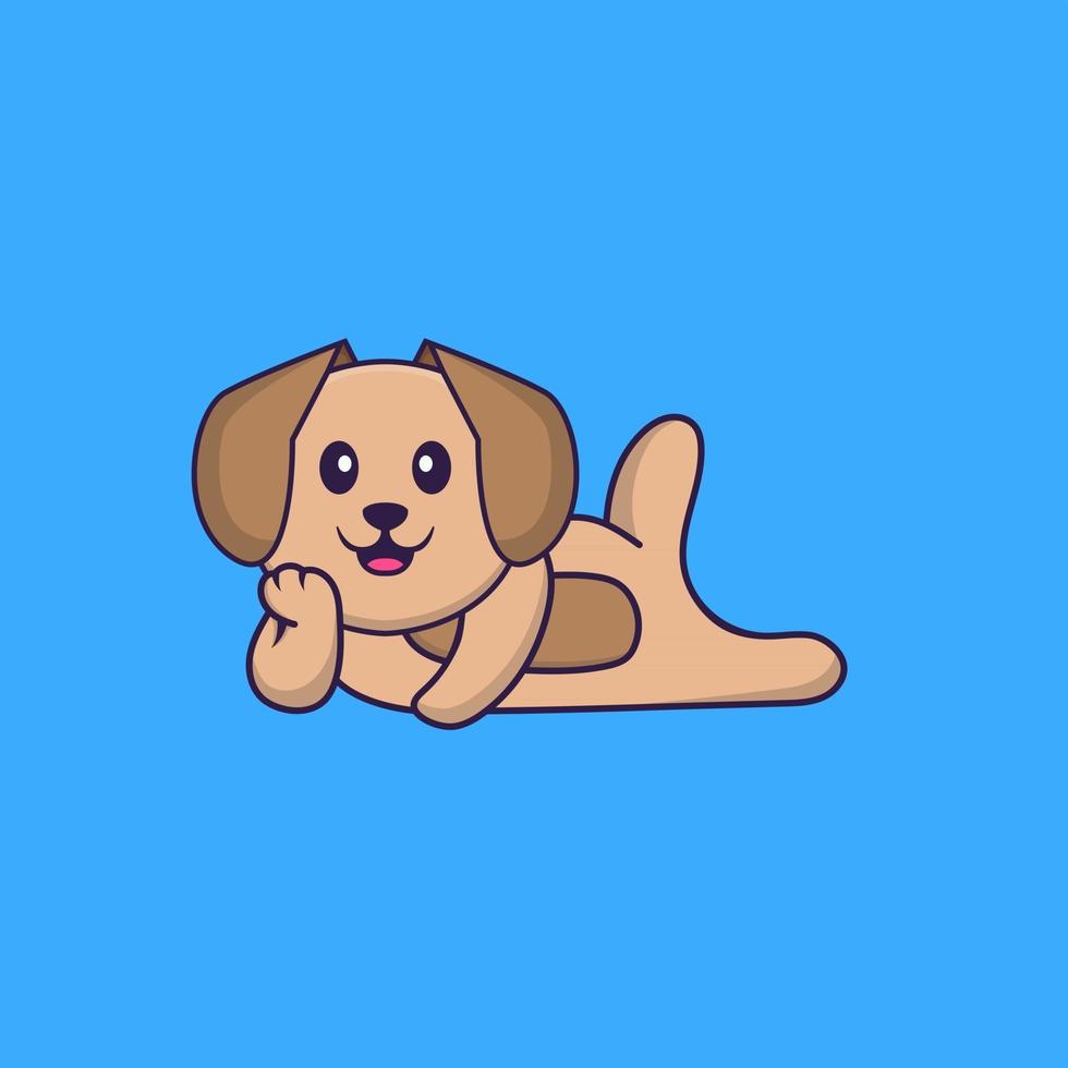 Cute dog lying down. Animal cartoon concept isolated. Can used for t-shirt, greeting card, invitation card or mascot. Flat Cartoon Style vector