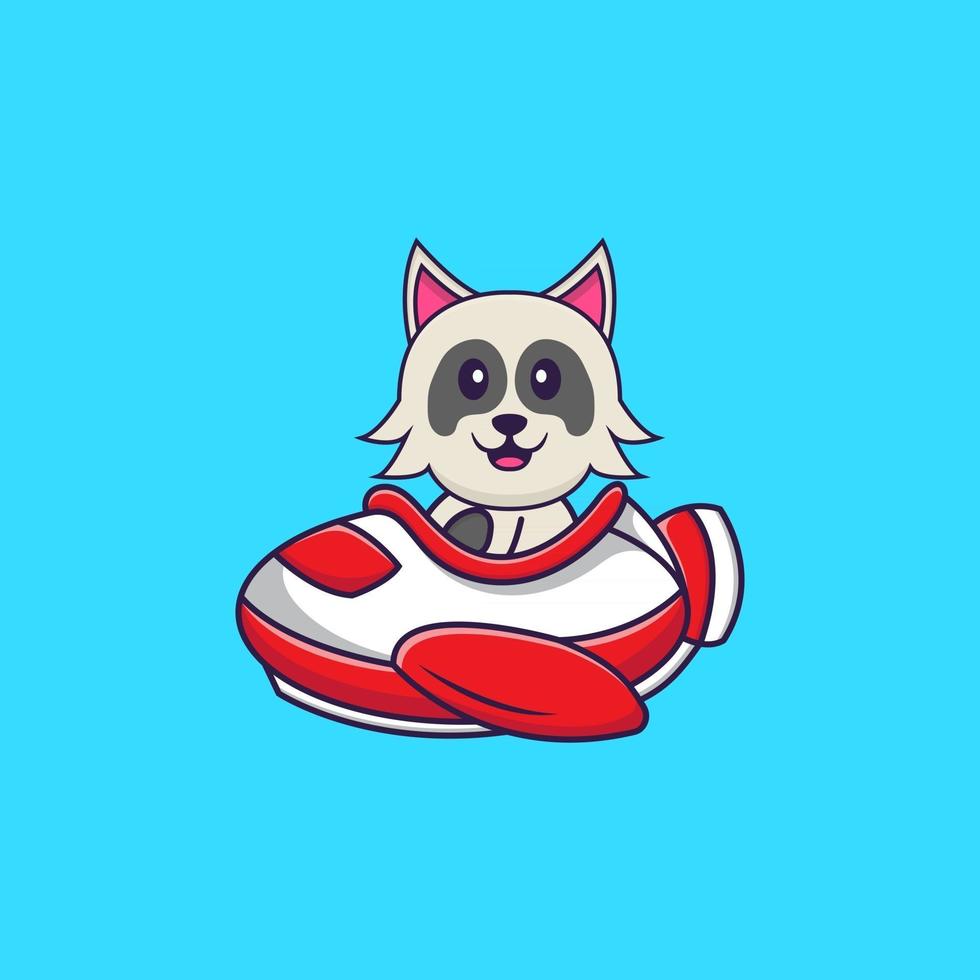 Cute dog flying on a plane. Animal cartoon concept isolated. Can used for t-shirt, greeting card, invitation card or mascot. Flat Cartoon Style vector