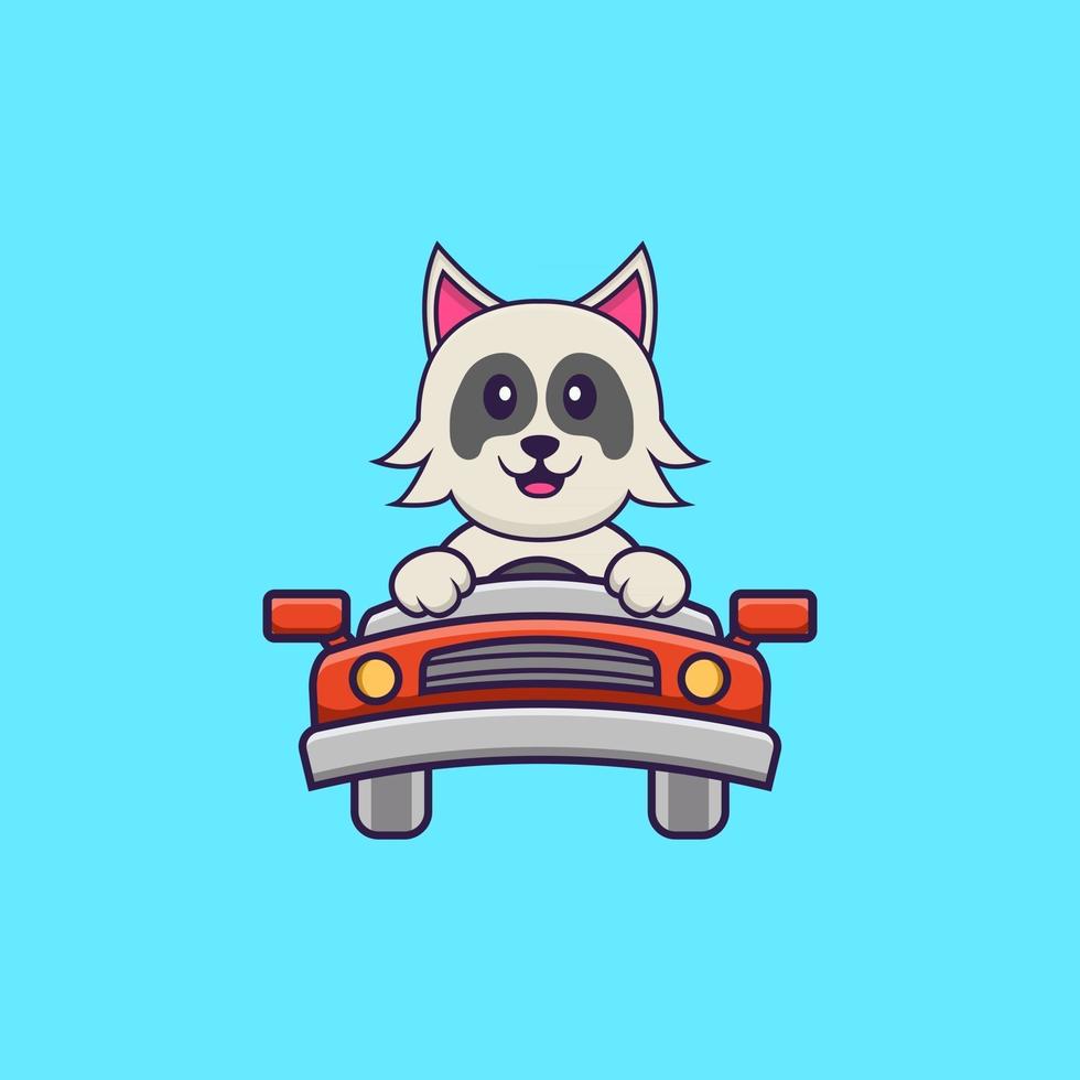 Cute dog is driving. Animal cartoon concept isolated. Can used for t-shirt, greeting card, invitation card or mascot. Flat Cartoon Style vector