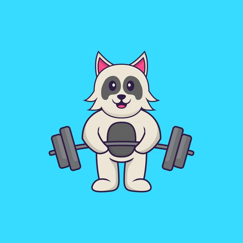 lindo perro levanta la barra. aislado concepto de dibujos animados de animales. Puede utilizarse para camiseta, tarjeta de felicitación, tarjeta de invitación o mascota. estilo de dibujos animados plana vector