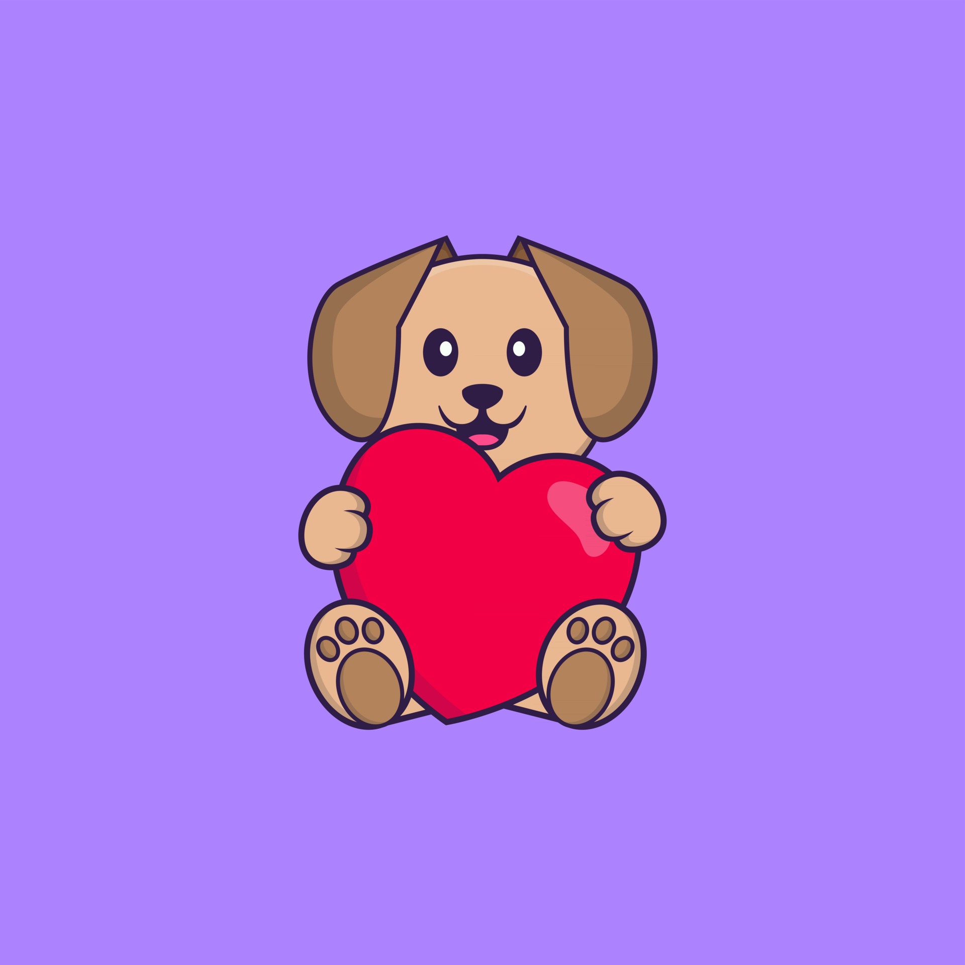 Cute dog holding a big red heart. Animal cartoon concept isolated ...