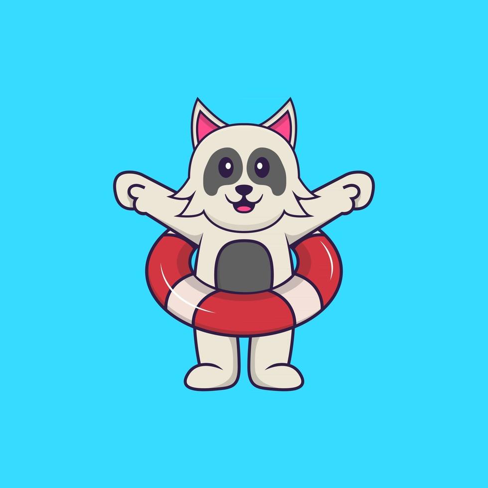 lindo perro usando un flotador. aislado concepto de dibujos animados de animales. Puede utilizarse para camiseta, tarjeta de felicitación, tarjeta de invitación o mascota. estilo de dibujos animados plana vector