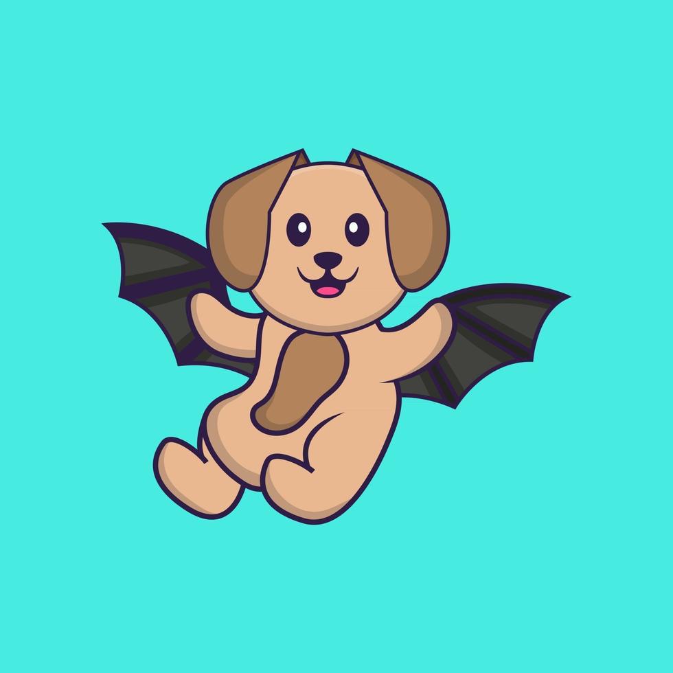 lindo perro está volando con alas. aislado concepto de dibujos animados de animales. Puede utilizarse para camiseta, tarjeta de felicitación, tarjeta de invitación o mascota. estilo de dibujos animados plana vector