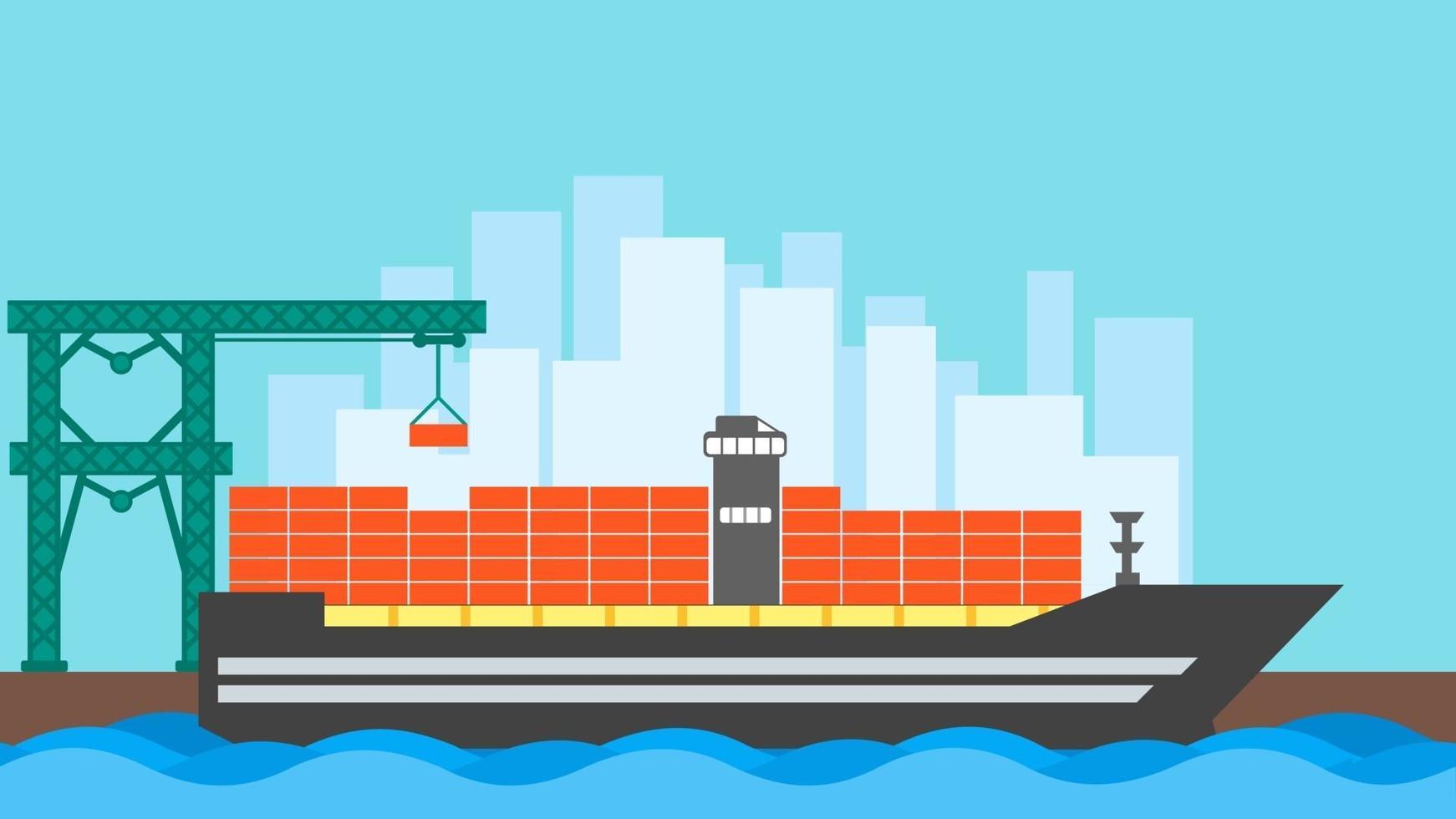 Cargo ship container. Sea ocean transportation logistic. Maritime shipping freight transportation delivery. Warehouse port logistic. flat style vector illustration.