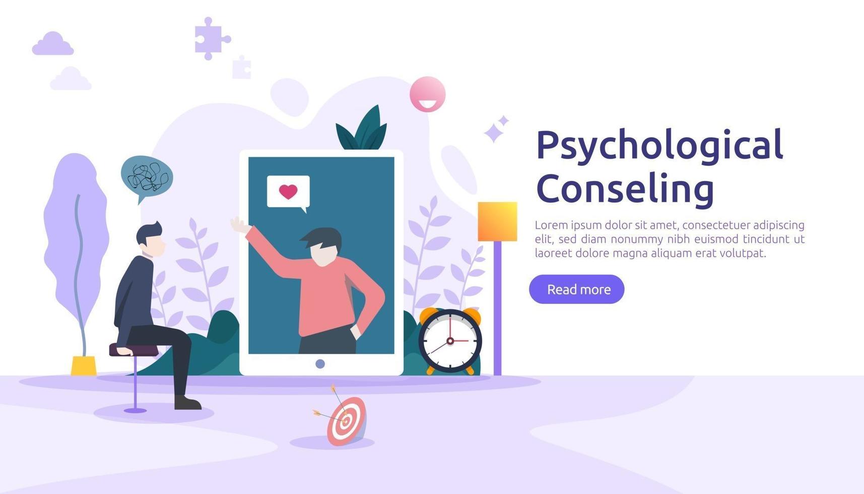 Psychological counseling concept illustration. Psychotherapy practice, psychiatrist consulting patient with people character. template for web landing page, banner, presentation, poster, print media vector