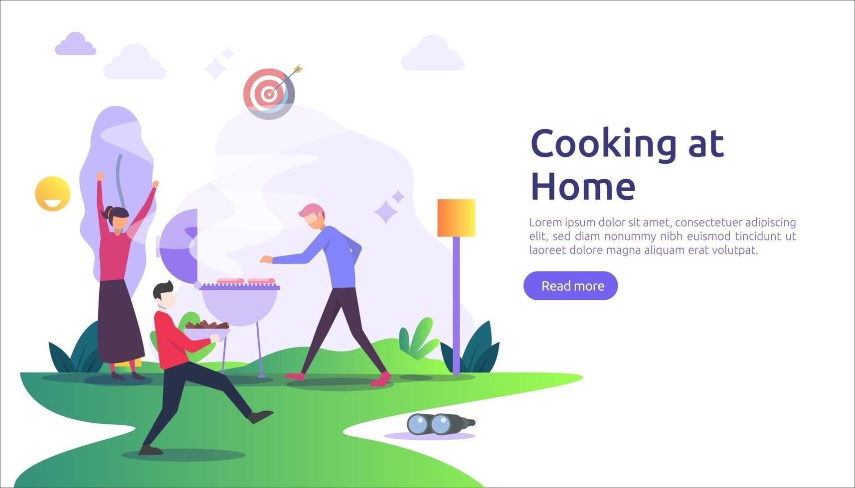 cooks in the kitchen together concept. vector illustration template for web landing page, banner, presentation, social, poster, ad, promotion or print media