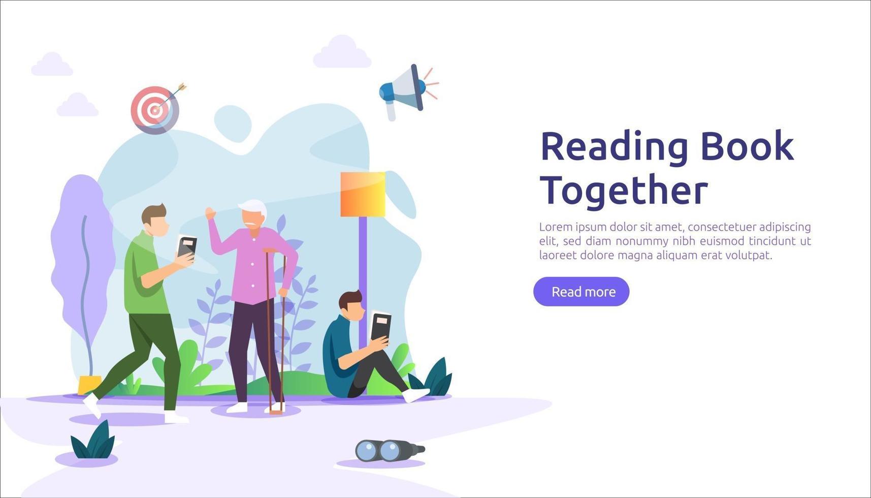 reading book habit. spend time at home during quarantine concept. vector illustration template for web landing page, banner, presentation, social, festival  poster, ad, promotion or print media