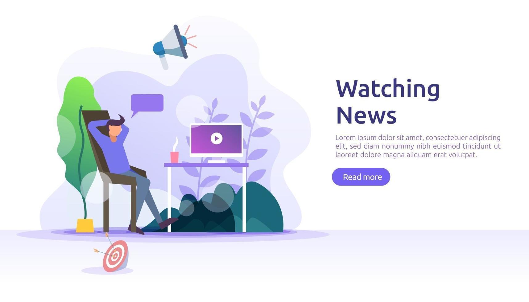 watching TV daily news vector illustration concept with people character. template for web landing page, banner, presentation, social, poster, ad, promotion or print media.