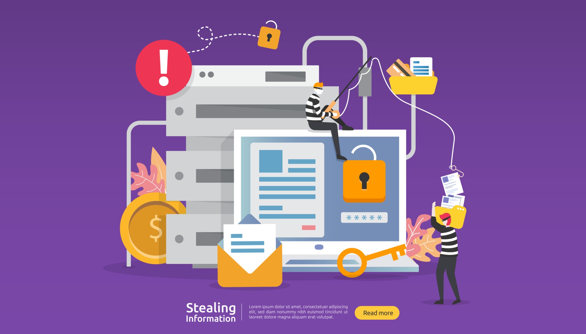 internet security concept with people character. password phishing ...