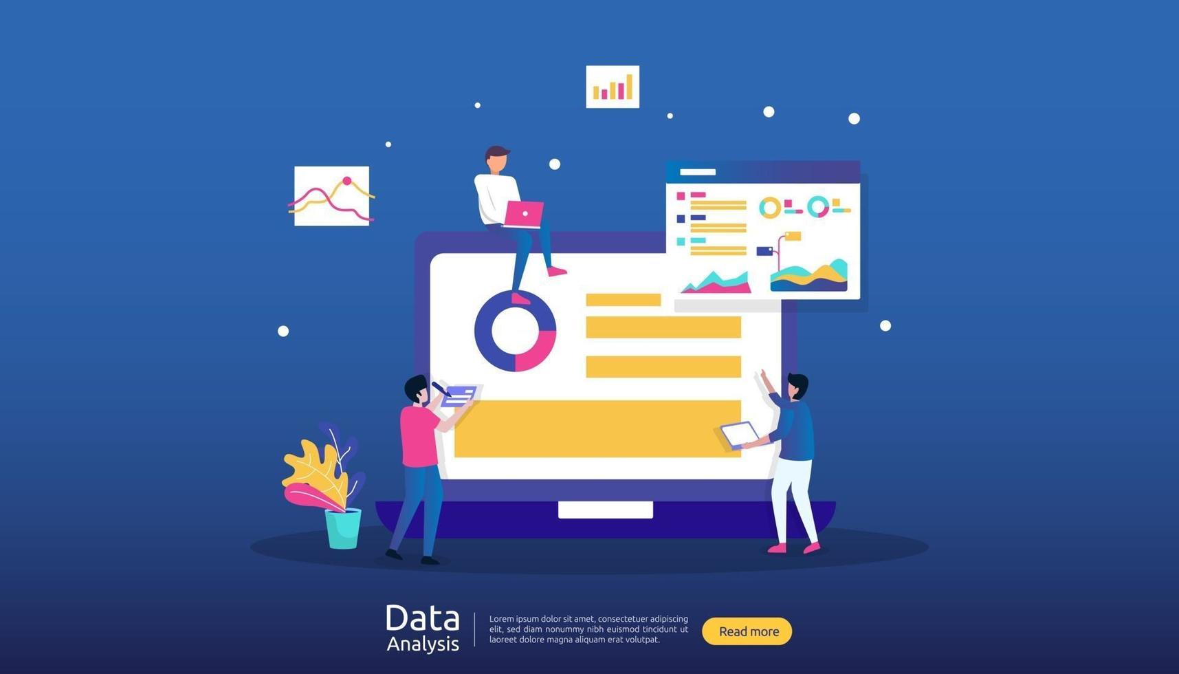 digital data analysis concept for market research and digital marketing strategy. website analytics or data science with people character. template for web landing page, banner, presentation vector