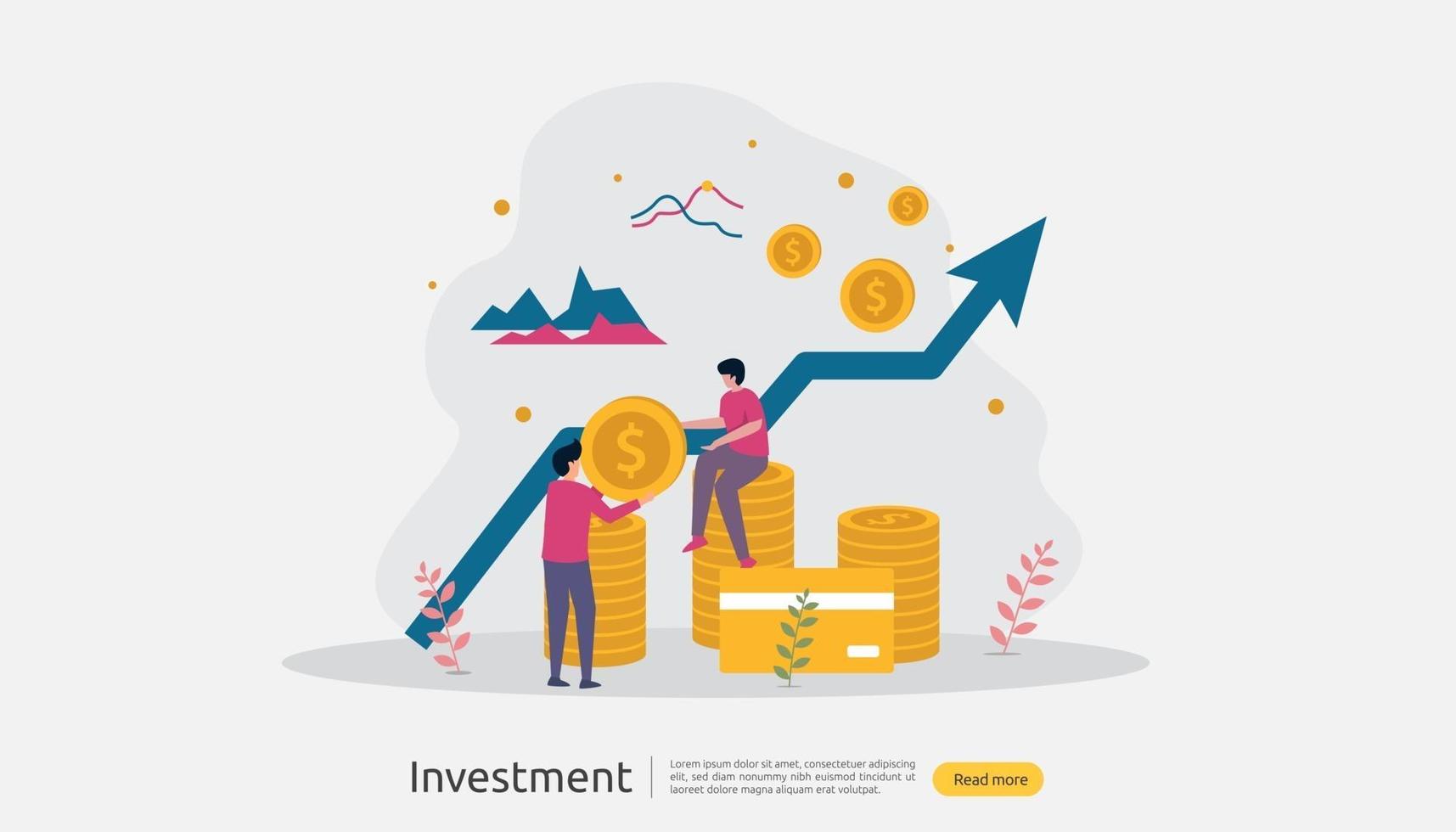 Business investment concept. Returns on investment graphic chart. Financial growth rising up to success. web landing page template, banner, presentation, social, and print media. Vector illustration