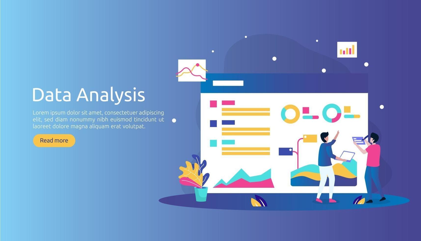 digital data analysis concept for market research and digital marketing strategy. website analytics or data science with people character. template for web landing page, banner, presentation vector