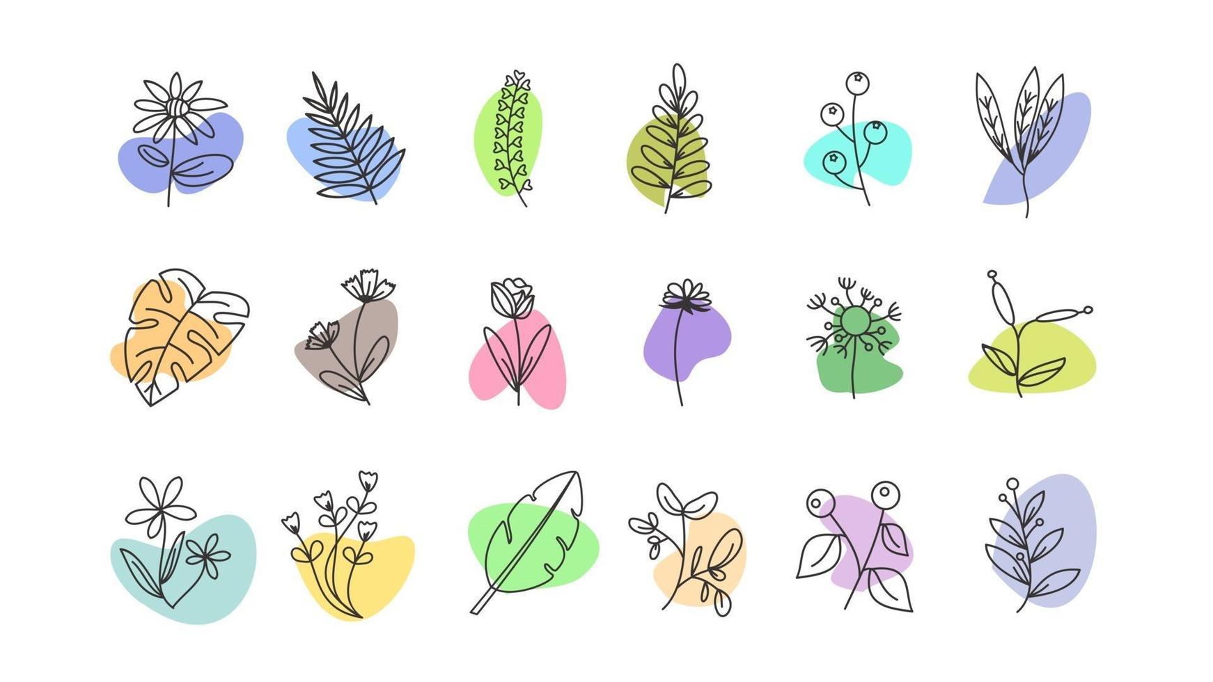 Hand-drawn doodle floral elements. spring and summer theme. flower and plant botanical vector in line art or outline style. can be used for social media highlight story cover icon
