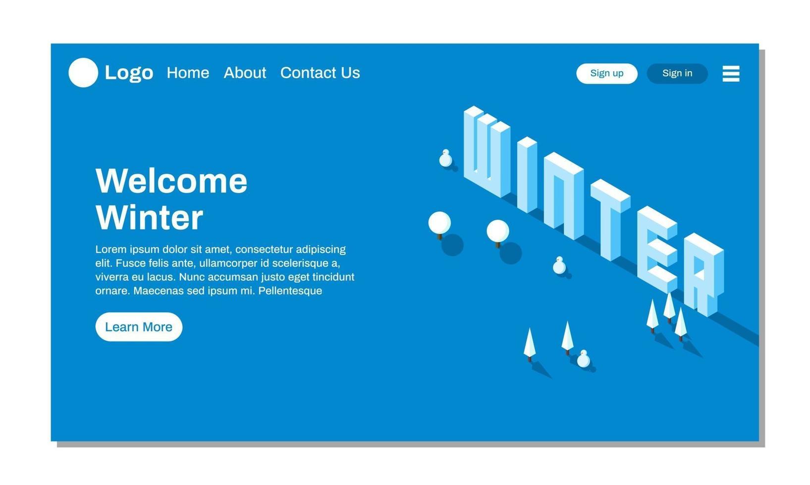 landing page or website Winter season isometric illustration greeting with spruce pine tree and wood template vector
