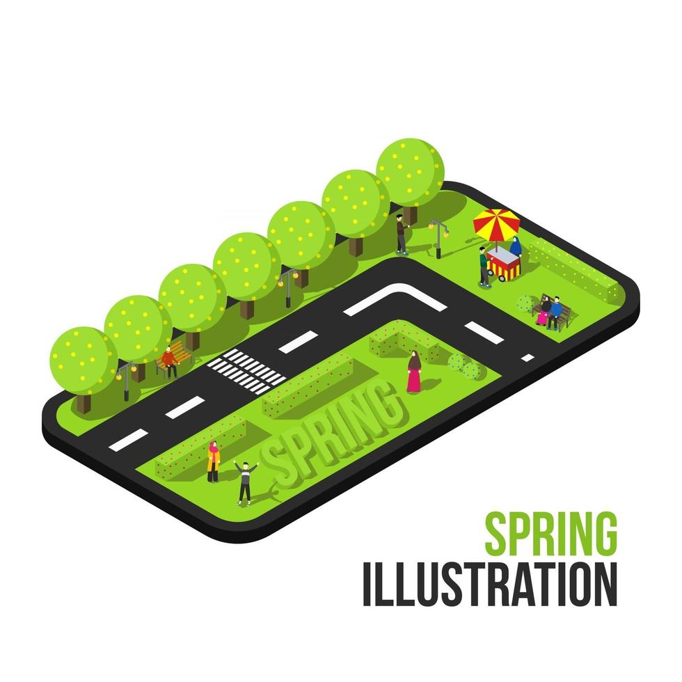 ilustración de la temporada de primavera en estilo isométrico vector