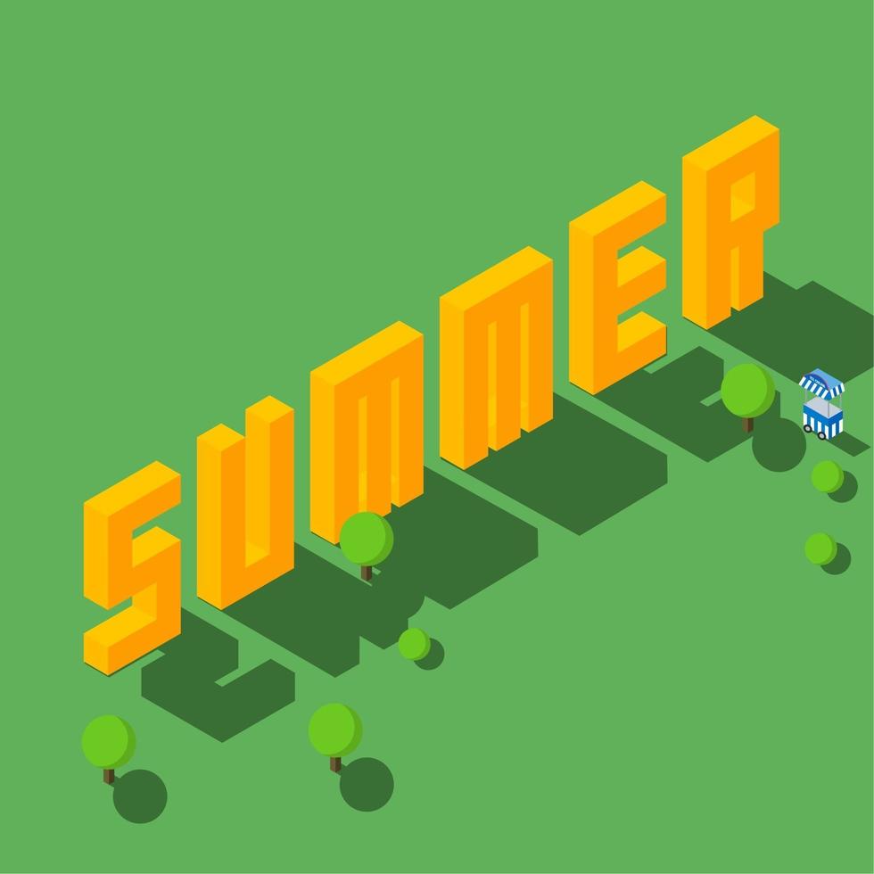 hot summer season isometric illustration greeting with tree and wood vector