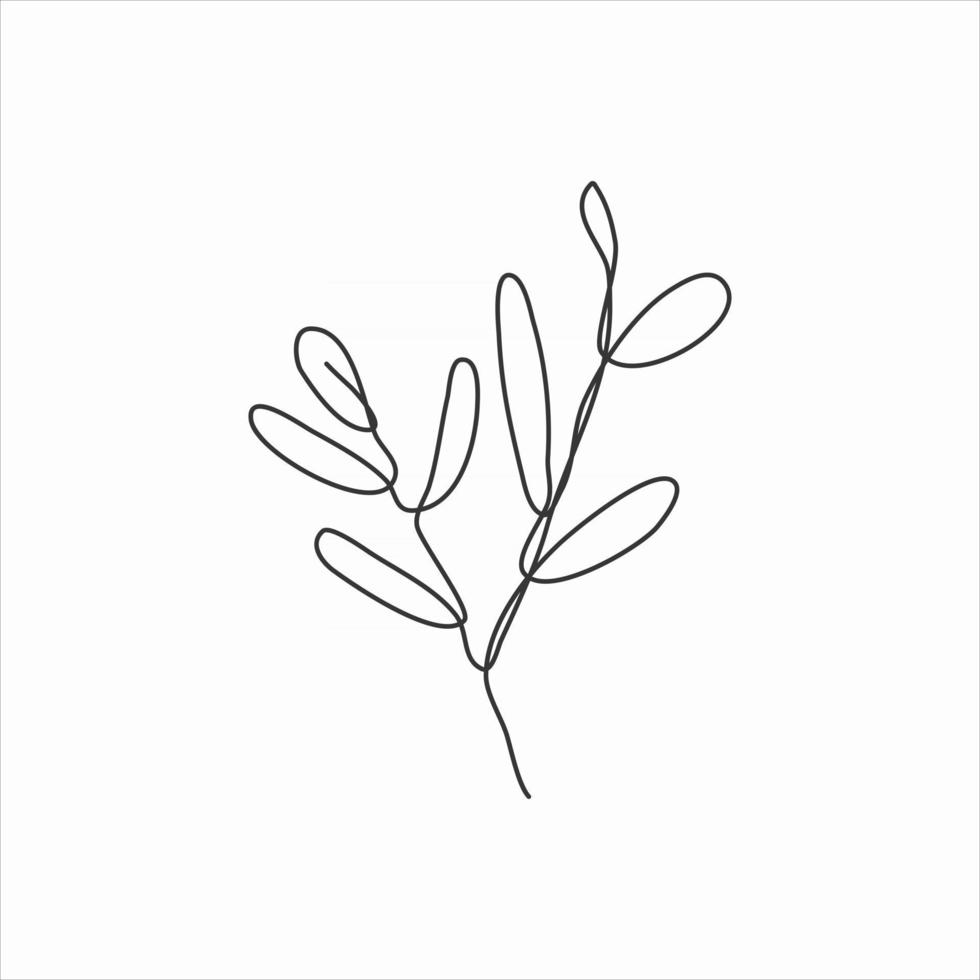 one line drawing of leaves and branch. continuous line art vector