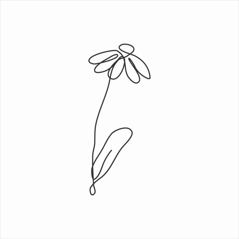 one line drawing of leaves and flower. continuous line art vector