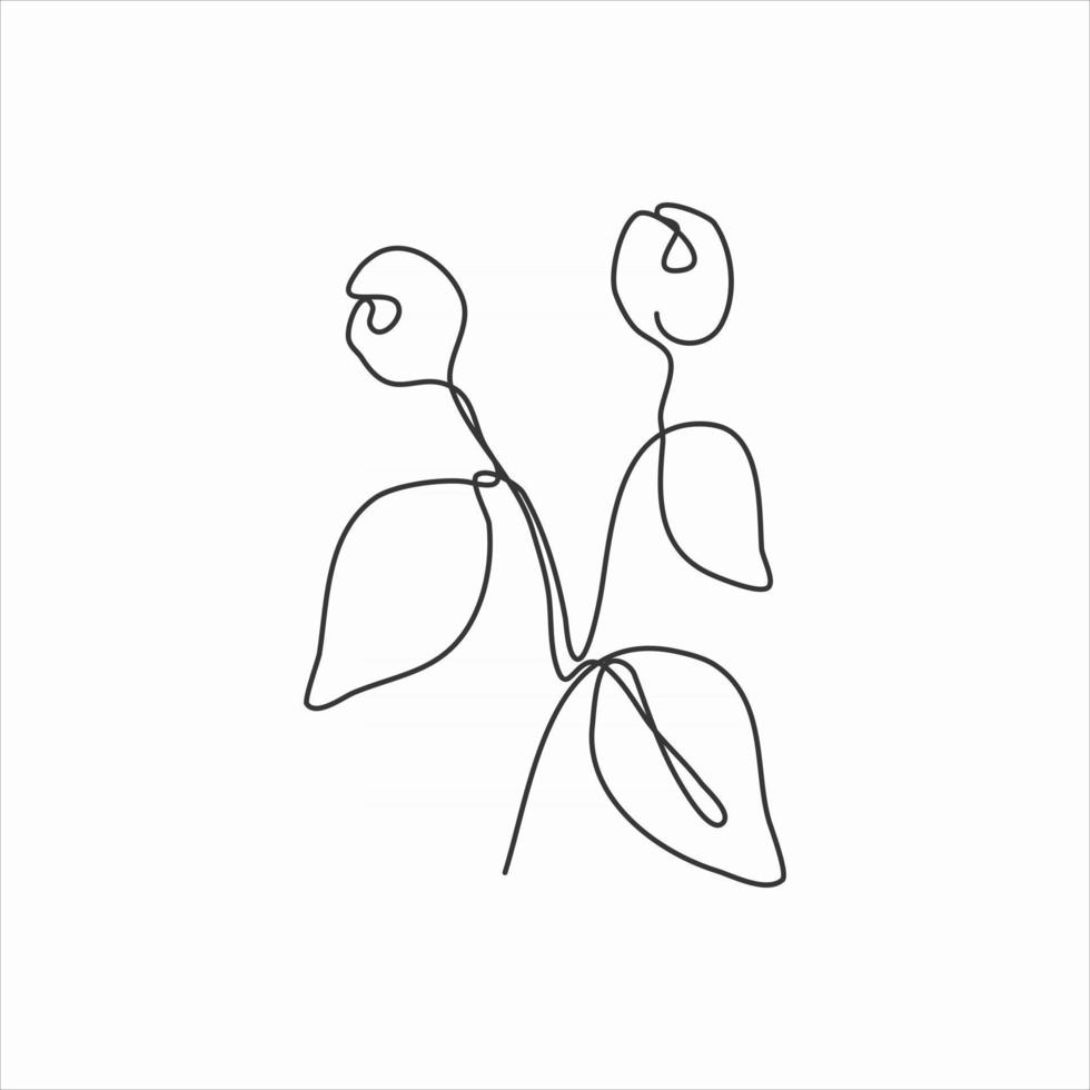 one line drawing of leaves and tiny fruit. continuous line art vector