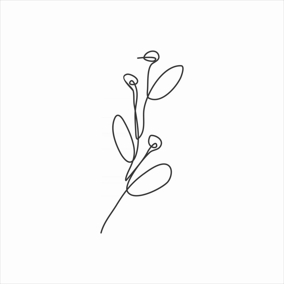 one line drawing of tiny leaves and flower. continuous line art vector