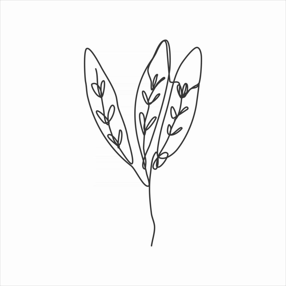 one line drawing of 3 leaves. continuous line art vector