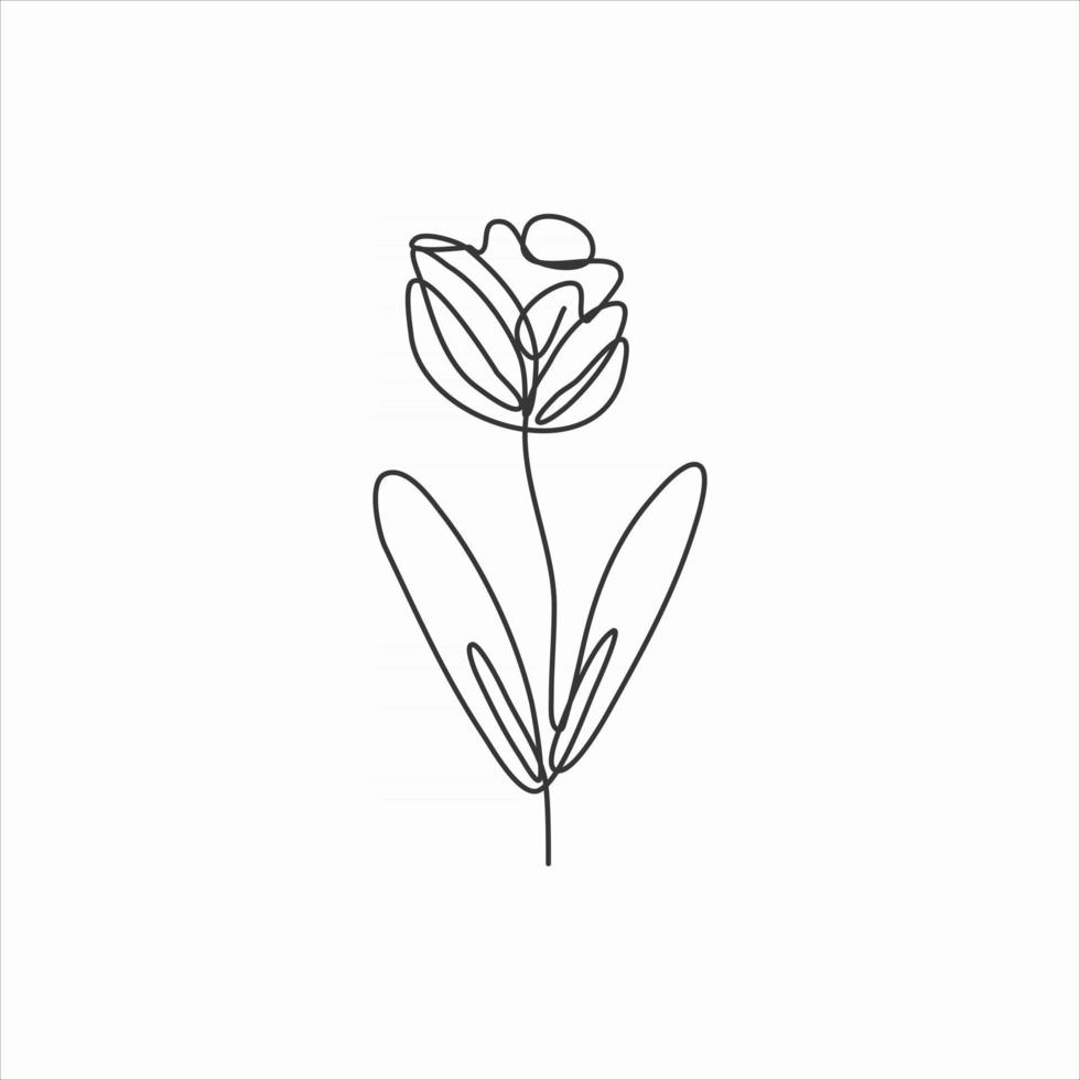 one line drawing of elegant tulip flower. continuous line art vector