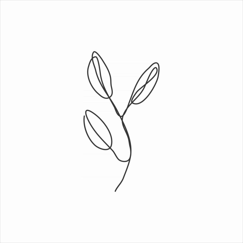 one line drawing of tiny leaves. continuous line art vector