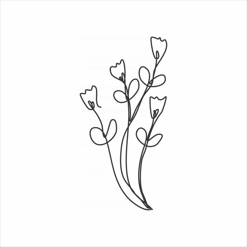 dibujo de una línea de pequeñas flores lindas. arte de línea continua vector