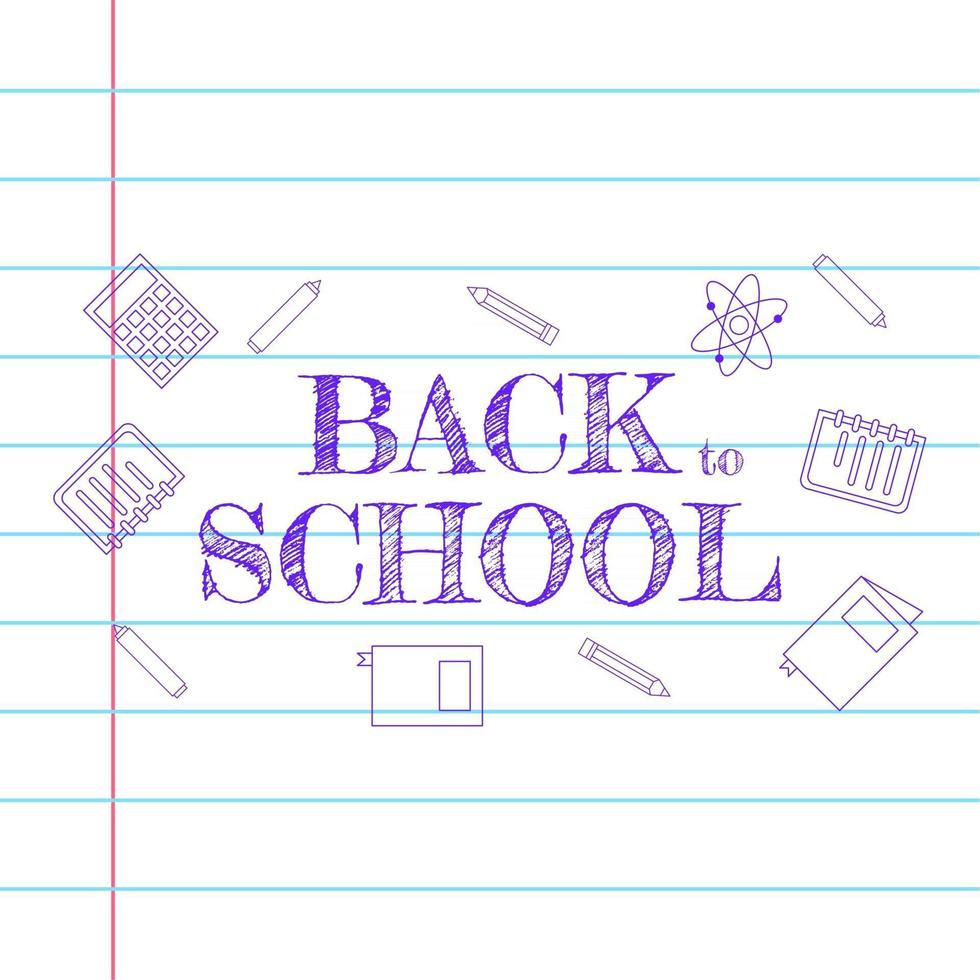 back to school pen sketch greeting text on paper vector