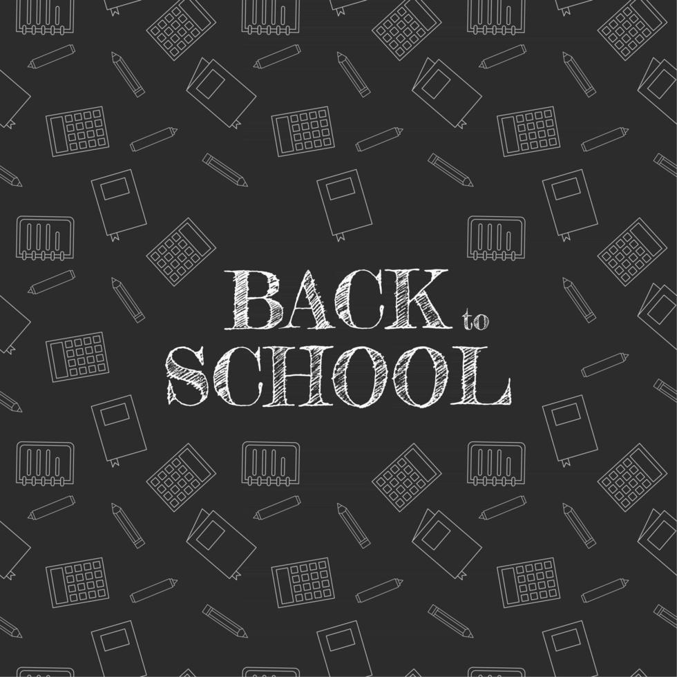 back to school chalk greeting text on black board with element seamless pattern vector