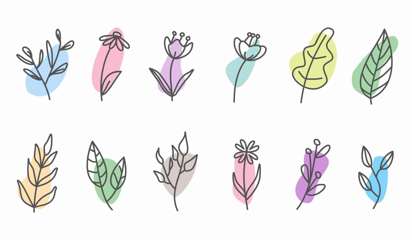 Hand-drawn doodle floral elements. spring and summer theme. flower and plant botanical vector in line art or outline style. can be used for social media highlight story cover icon