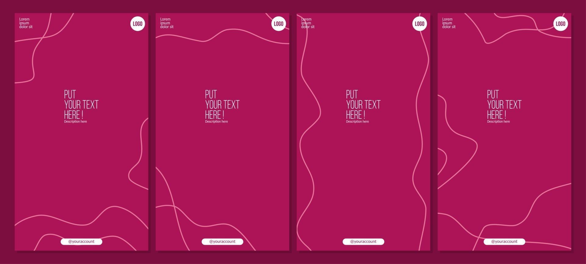 social media status or story banner template in girlish pink with abstract line doodle ornament vector