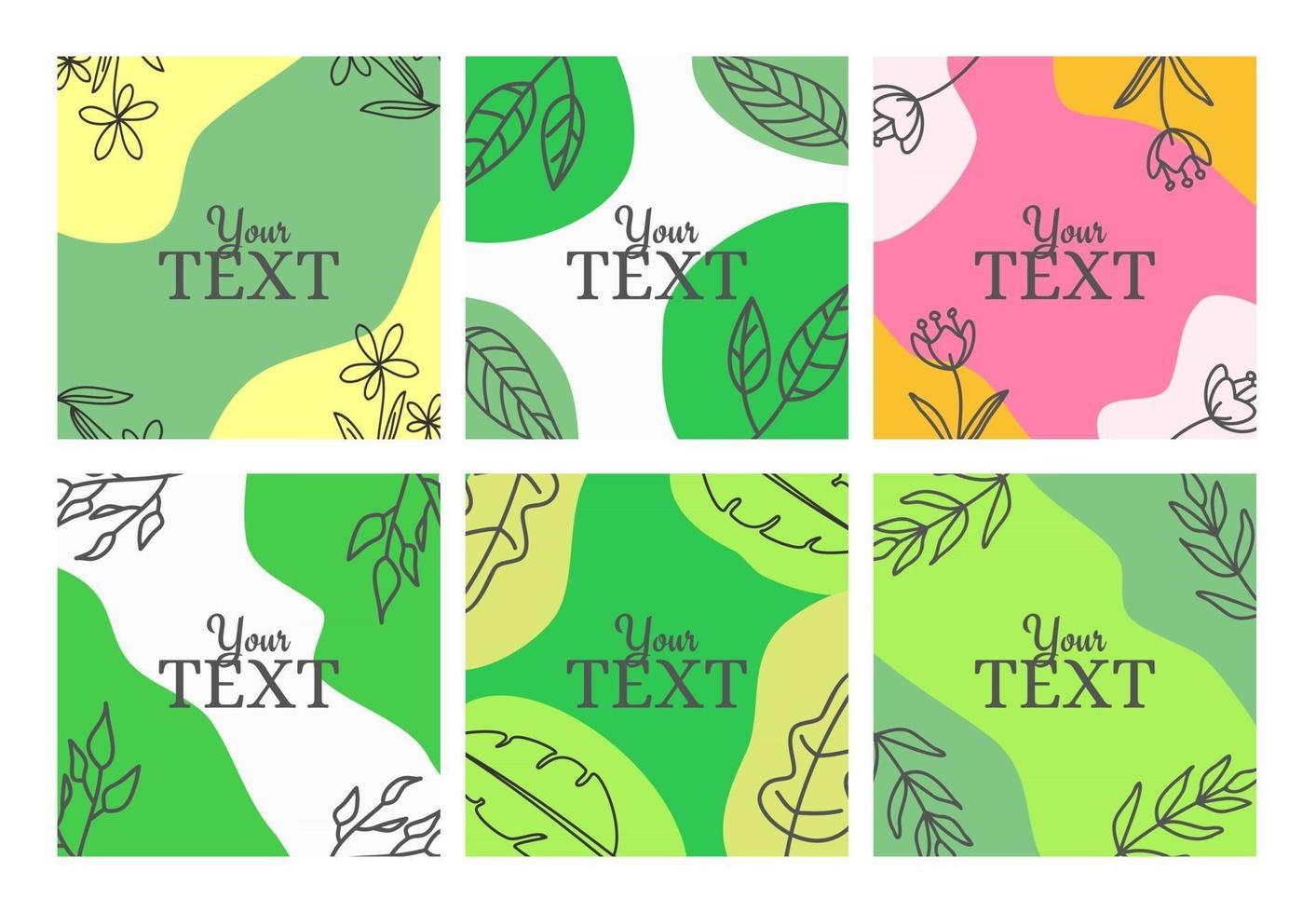 spring summer floral leaves doodle social media post with abstract organic ornament vector