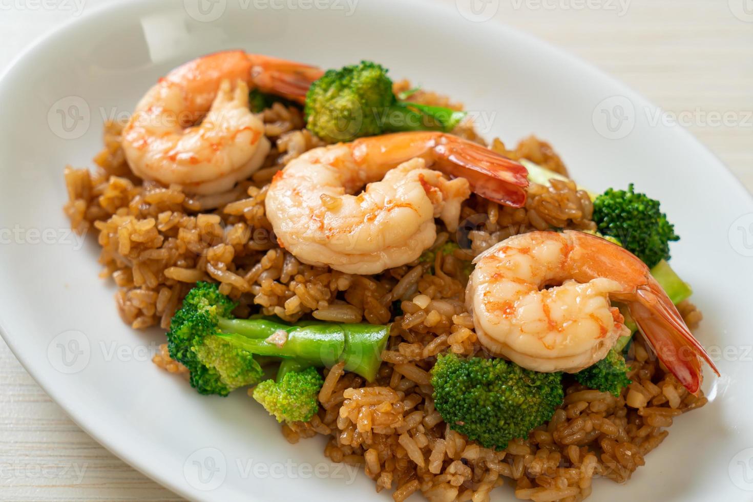 Fried rice with broccoli and shrimp - Homemade food style photo