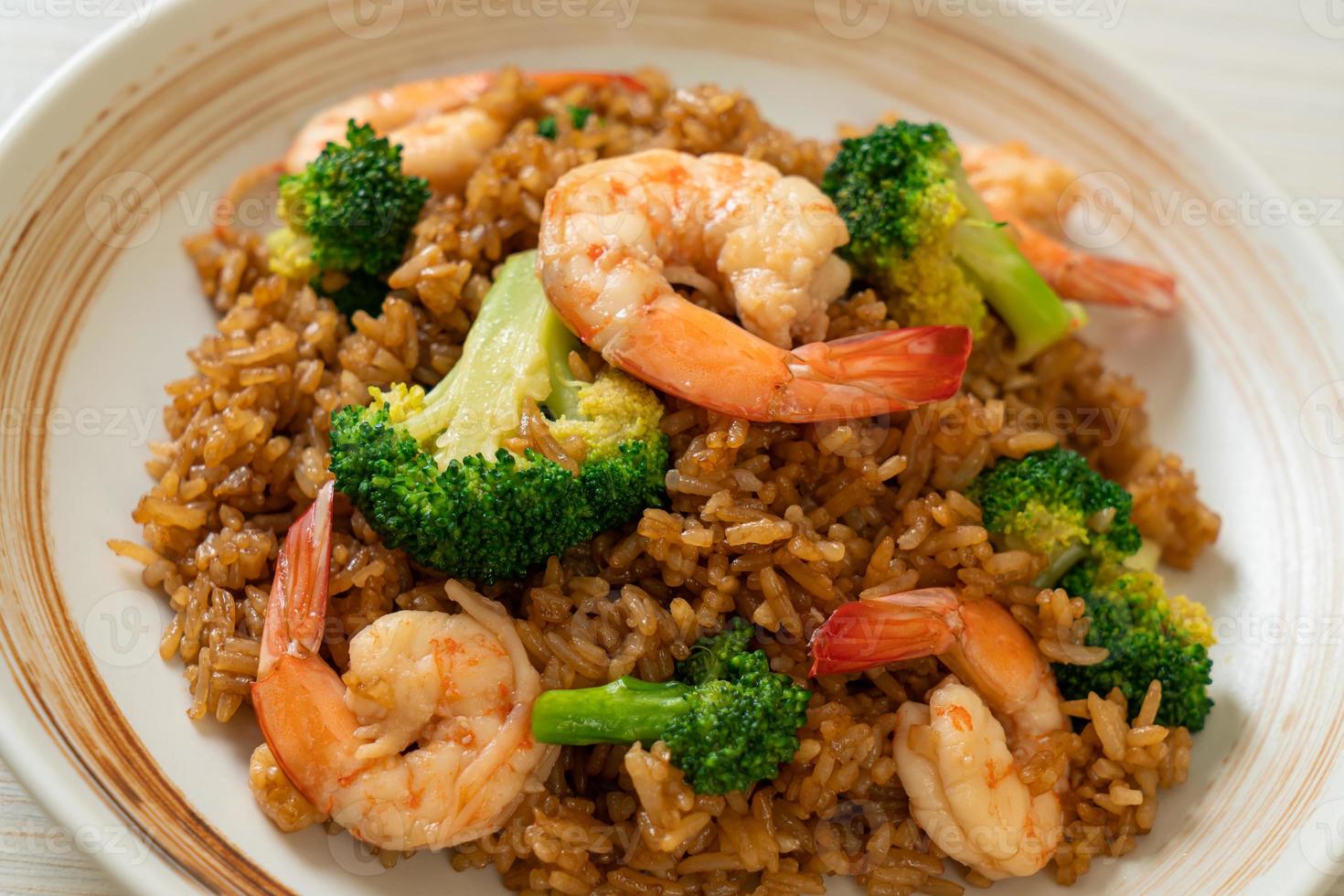 Fried rice with broccoli and shrimp - Homemade food style photo