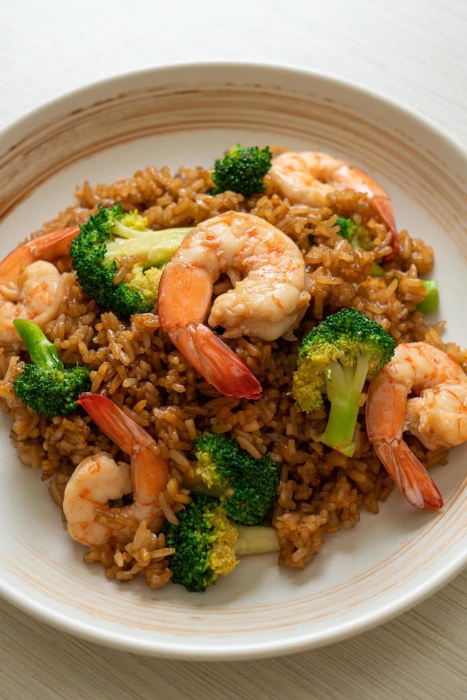 Fried rice with broccoli and shrimp - Homemade food style photo