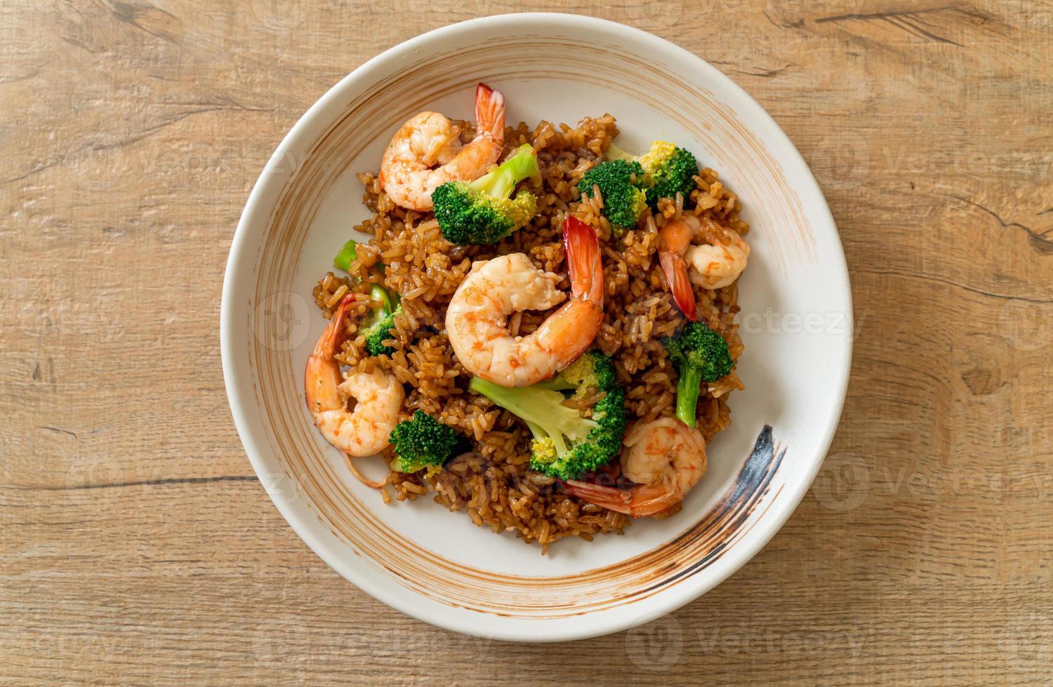 Fried rice with broccoli and shrimp - Homemade food style photo