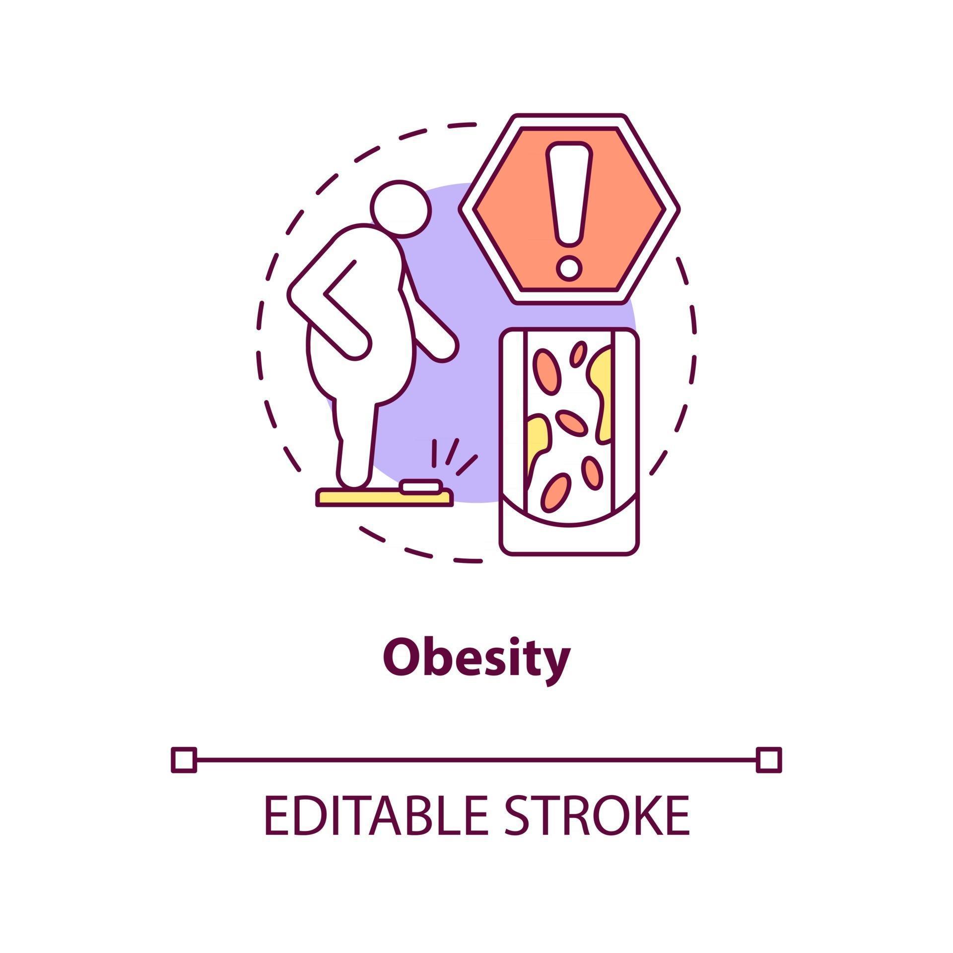 Obesity concept icon. Too many fat in human body. Overweight problems