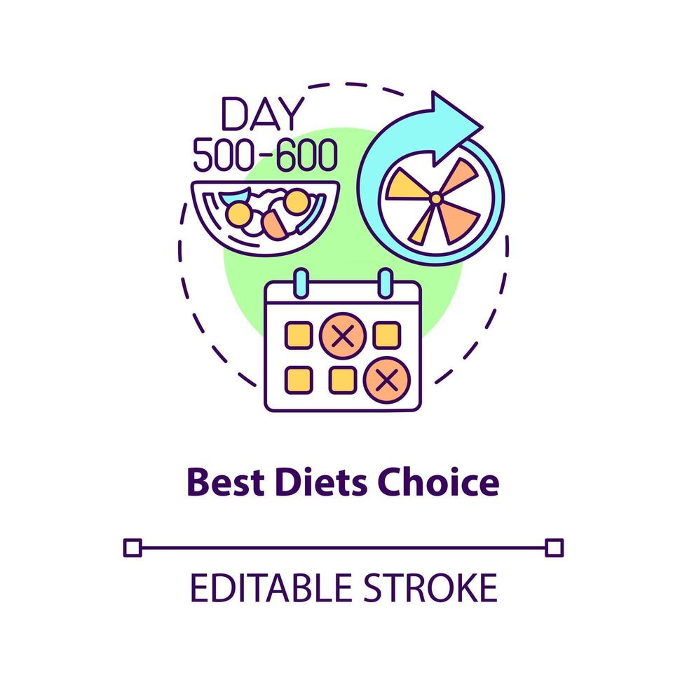 Best diets choice concept icon. Choosing food allowed during disease. Healthy meals preparing abstract idea thin line illustration. Vector isolated outline color drawing. Editable stroke