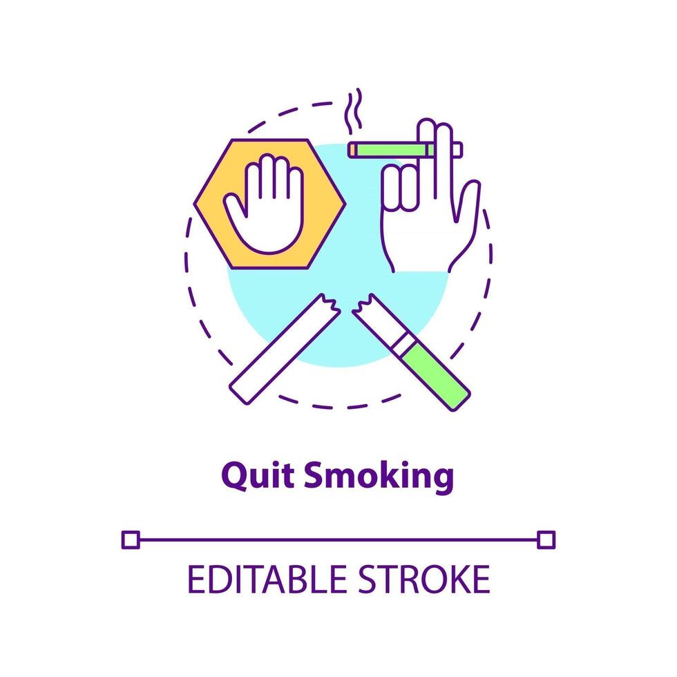 Quit smoking concept icon. Fight with unhealthy habits. Dealing with healh problems. Organs problems abstract idea thin line illustration. Vector isolated outline color drawing. Editable stroke