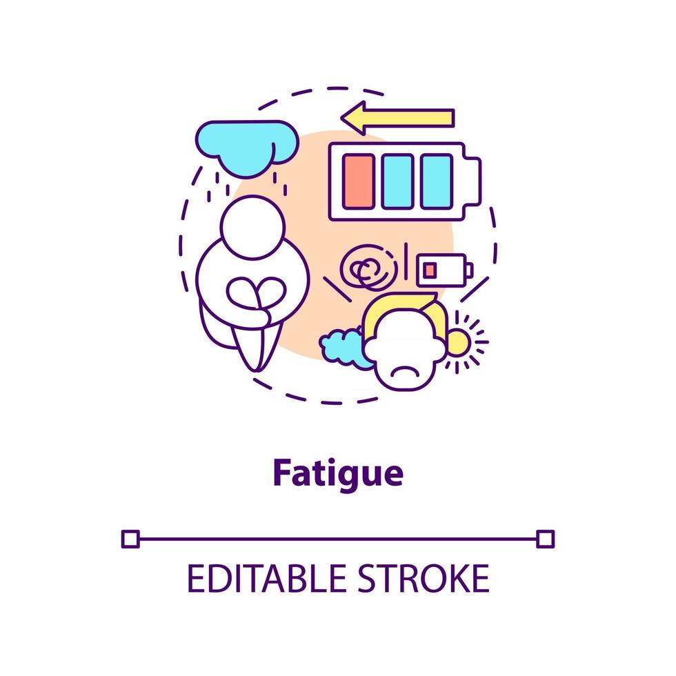 Fatigue concept icon. Feeling of tiredness. Human problems after disease. Diabetes issues abstract idea thin line illustration. Vector isolated outline color drawing. Editable stroke