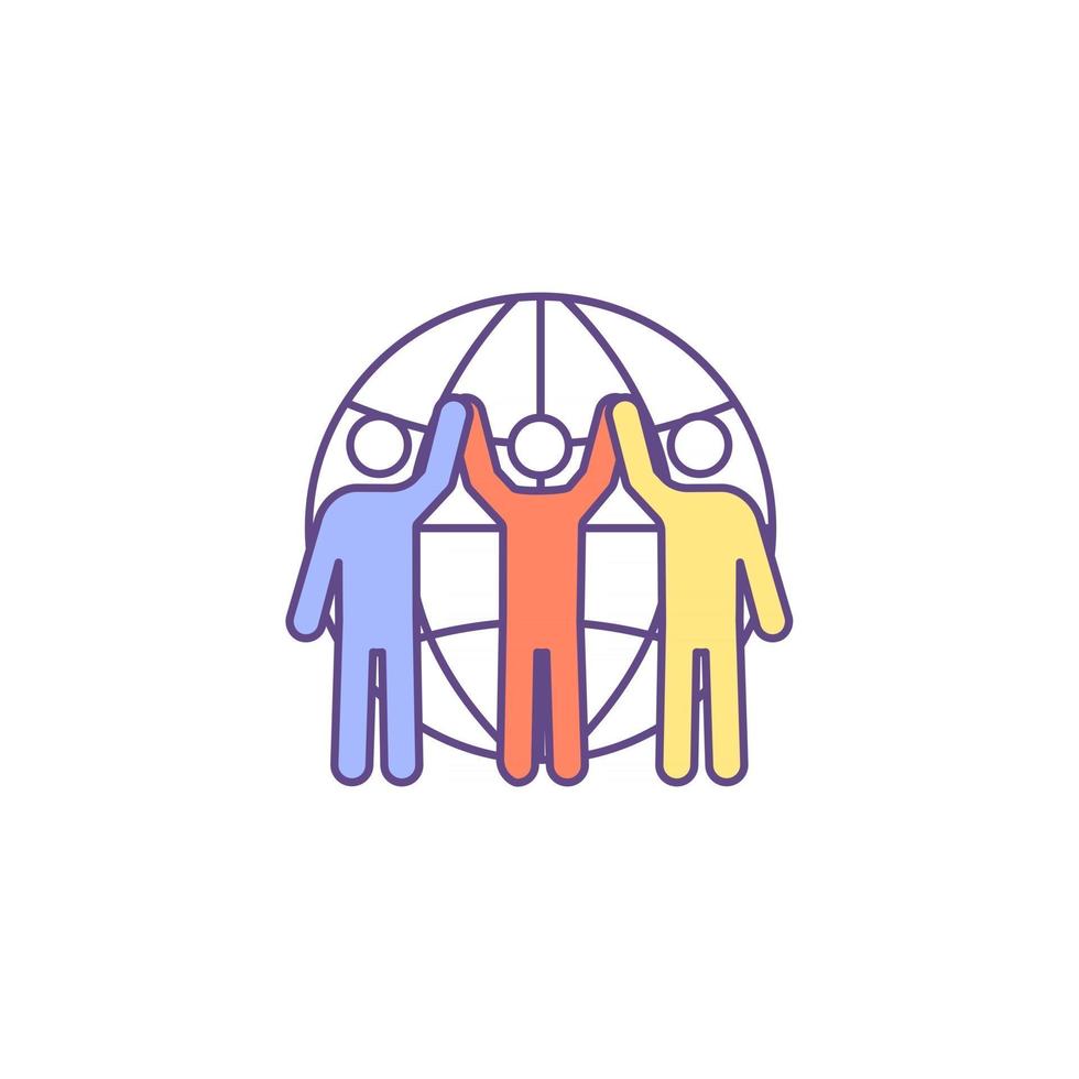 Racial unity RGB color icon. Race-related differences. Isolated vector illustration. Reducing discrimination and inequality. Racial inclusion. Growing ethnic diversity simple filled line drawing