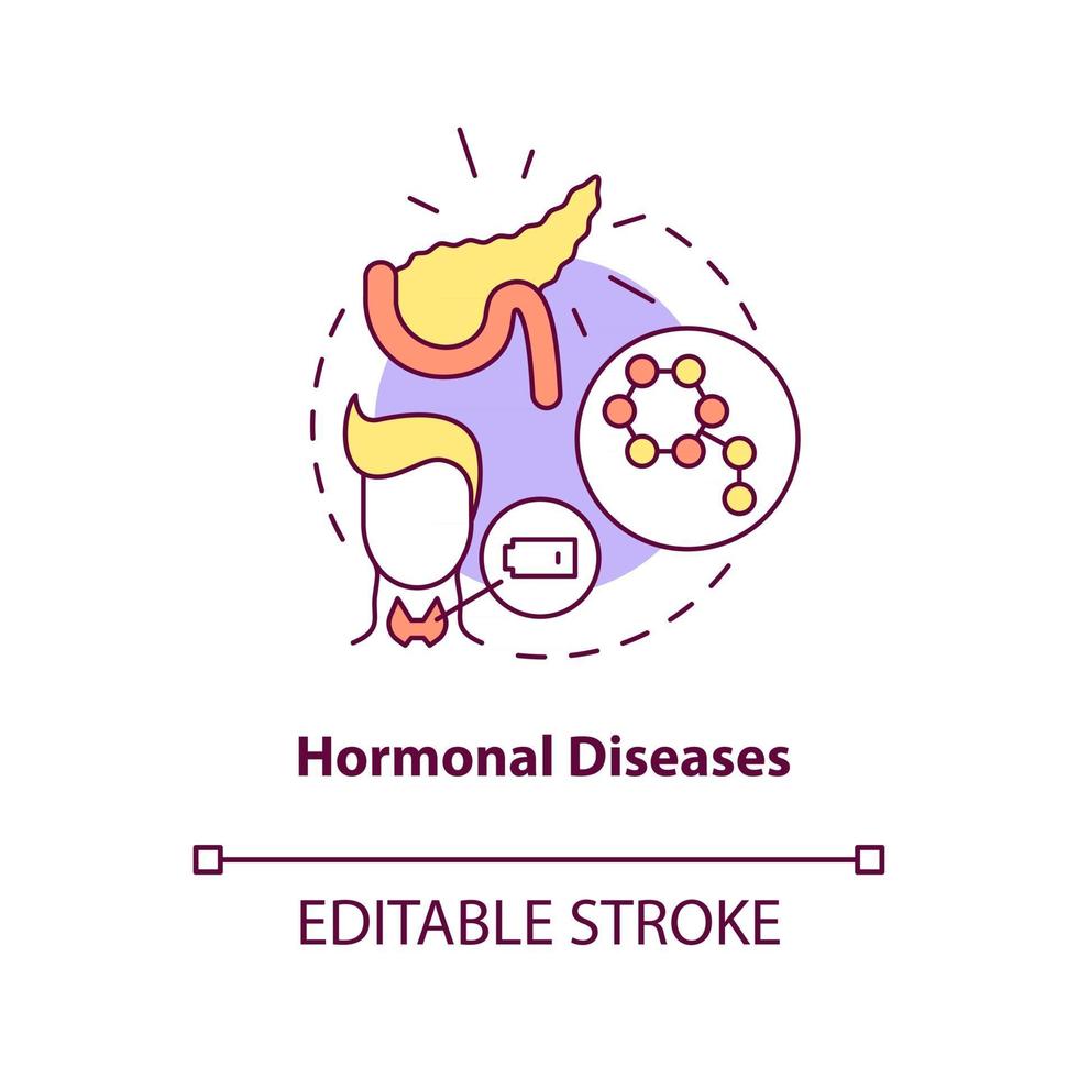 Hormonal diseases concept icon. Problems in human body. Medicine for treatment. Medical help abstract idea thin line illustration. Vector isolated outline color drawing. Editable stroke